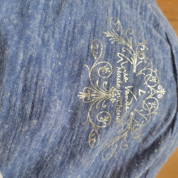 Blue Knit Top With Sequins & Faux Layered Look 3/4 Sleeves Button Accent Womens - Picture 3 of 3